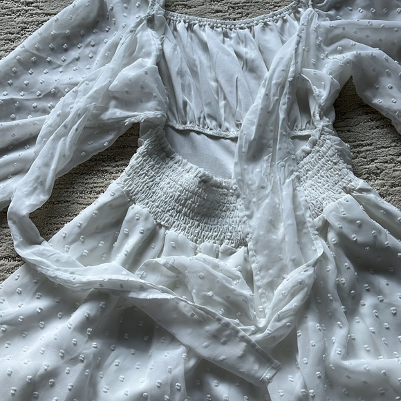 EXLURA Women‘s Tie Back Swiss Dot Square Neck Ruched Long Sleeve Ruffle Dress - Picture 11 of 11